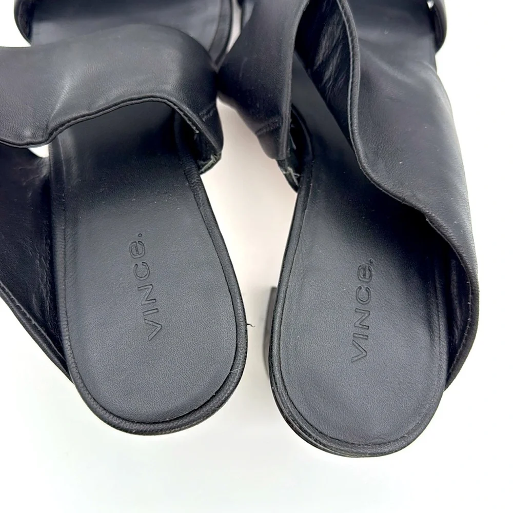 Vince - Women's Nessia Black leather Heeled Mules Sandals square toe shoes 8.5